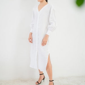 Long Sleeve Linen Dress, Linen Dress, White Linen Dress, Midi Linen Dress, Casual Linen Dress, Fran Linen Dress image 3