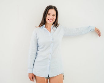 Linen Shirt, Boyfriend Linen Shirt, Blue Linen Shirt, Linen Shirt For Women, Custom Linen Shirt, Linen Blouse For Women | Sanne Linen Shirt