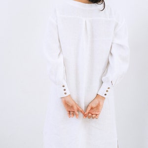 Long Sleeve Linen Dress, Linen Dress, White Linen Dress, Midi Linen Dress, Casual Linen Dress, Fran Linen Dress image 4