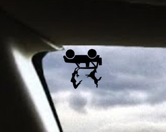 Girl and dog falling from 2door suv decal - windshield Easter egg for Jeep Wrangler