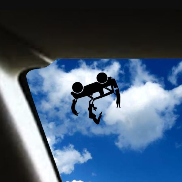 2 cats and girl falling from SUV decal - windshield Easter egg for Jeep wrangler