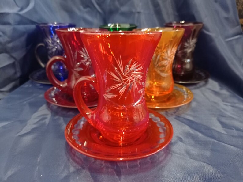 Czech decorative cut glass - Cut coffee set 6+6 multicolor II.