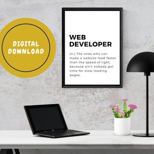 Definicja Web Developer Art Print | Dekoracja ścienna kariery | Zabawna sztuka ścienna do wydrukowania | Minimalistyczny wystrój domu | Zabawna dekoracja ścienna domowego biura