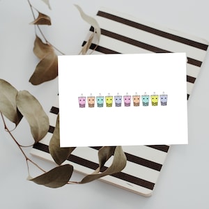 Cartão bonito do chá da bolha para alguma ocasião | Download Digital Instantâneo | Boba Besties fofos | Cartão Boba em branco para impressão