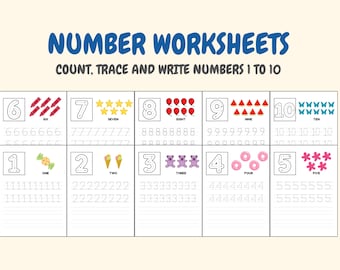 1-10 Counting, Tracing & Writing Worksheets | Printable Preschool and Kindergarten Learning Pages