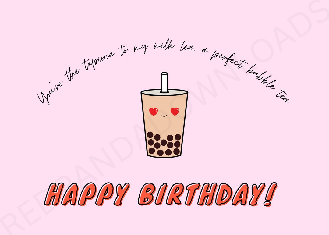 Cute Bubble Tea Printable Birthday Card Happy Birthday Day - Etsy