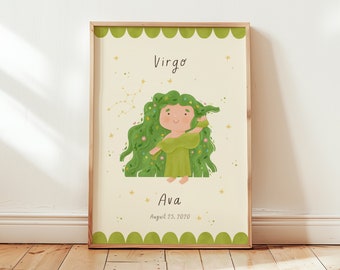 Virgo star sign print for kids' room | Personalized zodiac art | Nursery wall poster | baby shower gift