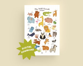 PRINTABLE | Wild animals alphabet | Poster | Kids room | Nursery | digital download