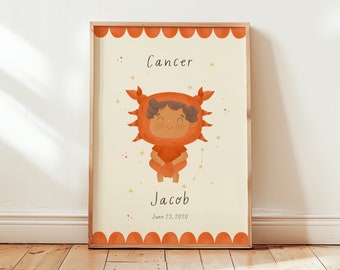 Cancer star sign print for kids' room | Personalized zodiac art | Nursery wall poster | baby shower gift