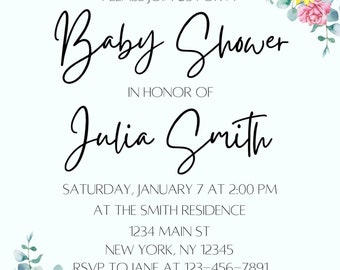 Baby Shower Invite Template, Sunflower Invitation, Floral Baby Shower