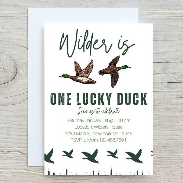 EDITABLE One Lucky Duck Birthday Invite 2nd, Duck First Birthday, Boy 1st Birthday, First Birthday Party Invitation, Hunting First Birthday