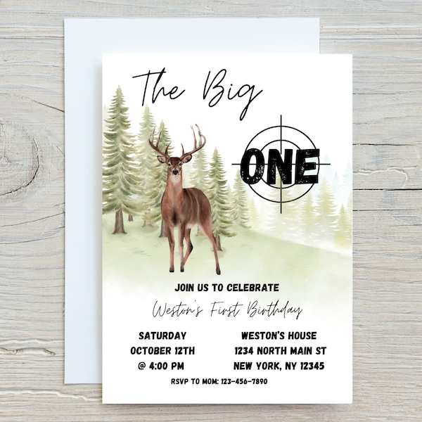 EDITABLE Hunting First Birthday, Buck Birthday, The Big One, Boy First Birthday, Deer Birthday, Whitetail Deer, Deer First Birthday Invite