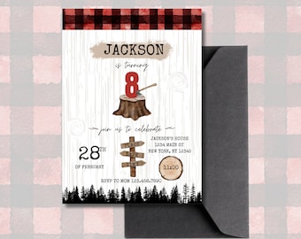 EDITABLE Lumberjack Birthday Invitation, Any Age Birthday, Red Plaid Birthday, Axe, Rustic, Boy Birthday Invite, Watercolor Lumberjack, Wood