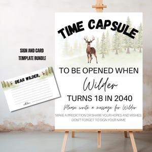 Bundle modifiable de carte et de plaque signalétique cerf, premier anniversaire, grand modèle, anniversaire tendance