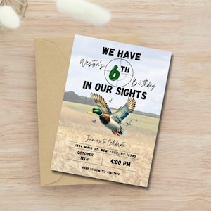 EDITABLE Duck Hunting Birthday, Any Age, Boy Birthday, Duck Birthday Invitation, Invite Template, 1st, 2nd, 3rd, 4th, 5th, 6th, Mallard Duck