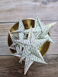 Set of 10 Vintage Paper Origami Stars from Old Books