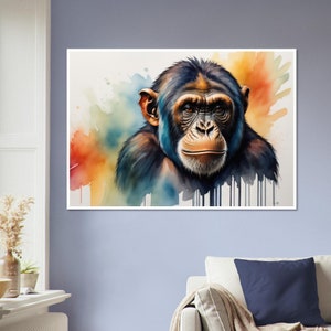 Impresión de decoración del hogar de acuarela de chimpancé, arte de pared premium de África, regalo de cartel de animales de la selva, cartel de guardería infantil de chimpancé, etsyshop