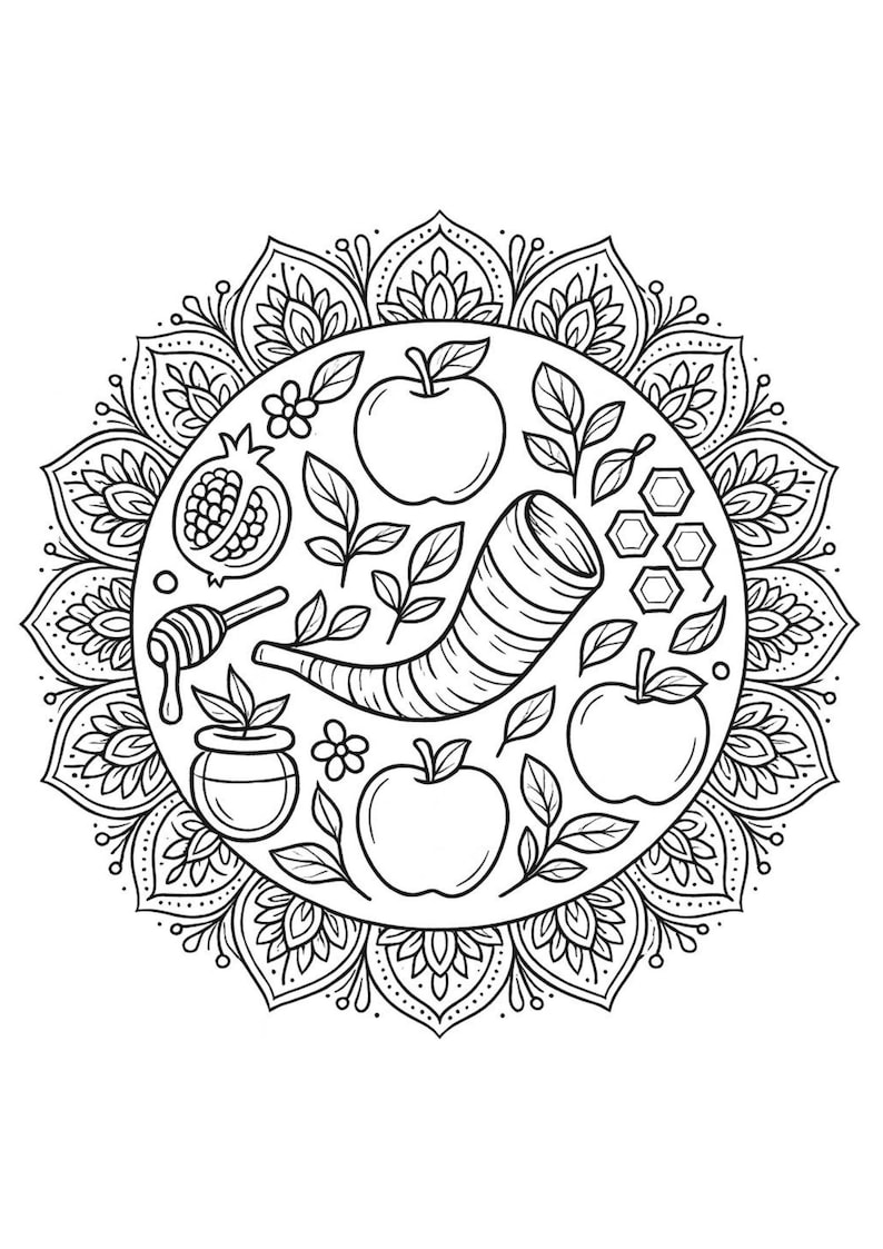 Rosh Hashanah Mandala Coloring Pages | Set of 6 Jewish Holiday ...