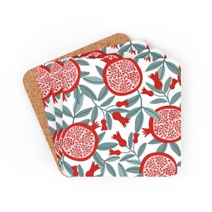 Rosh HaShana Coaster Set | Pomegranate Coasters | Set of 4 Coaster | Housewarming Gift | Fruit Art | Jewish New Year Gift | Hostess Gift