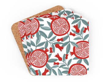 Rosh HaShana Coaster Set | Pomegranate Coasters | Set of 4 Coaster | Housewarming Gift | Fruit Art | Jewish New Year Gift | Hostess Gift