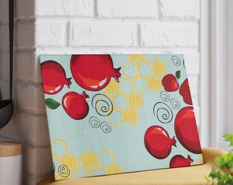 Rosh Hashanah Glass Cutting Board | Pomegranate & Honey Design | Jewish Holiday Gift | Modern Judaica Kitchen Decor