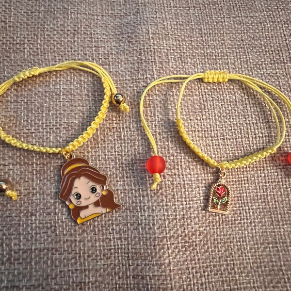 Adjustable Macrame Bracelet- Beauty and the Beast inspired, Rose and Belle Bracelet