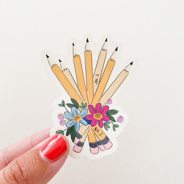 Bouquet of Sharpened Pencils Sticker, Clear Sticker, 3 x 3 inches