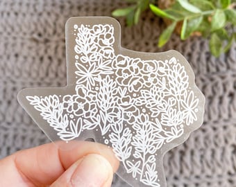 Texas Sticker, Clear Sticker, 3 x 3 inches, Texas decal, Hydroflask Sticker, Waterproof Sticker Decal, Floral Sticker, Texas gift