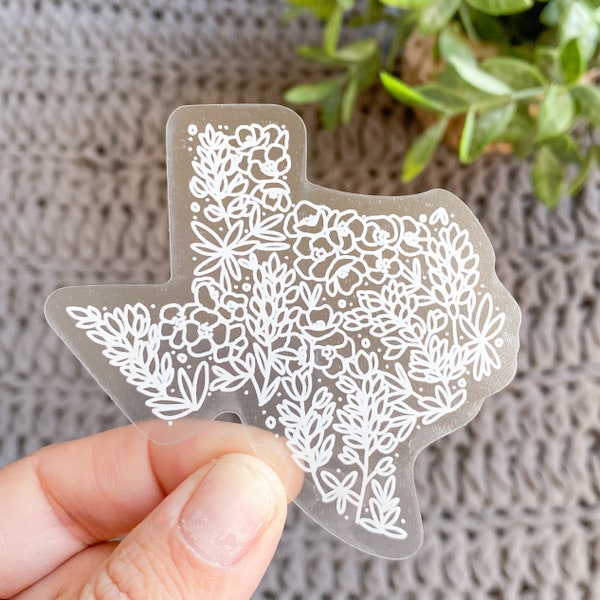 Texas Sticker, Clear Sticker, 3 x 3 inches, Texas decal, Hydroflask Sticker, Waterproof Sticker Decal, Floral Sticker, Texas gift