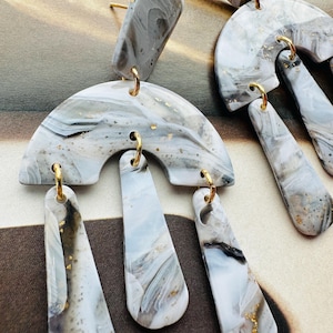 Faux stone  collection | grey white black and gold  dangle earrings | handmade polymer clay