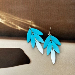 Delicate blue and white dangles | handmade polymer clay earrings | leaf | petal  shape | statement jewelry | lightweight | summer colors