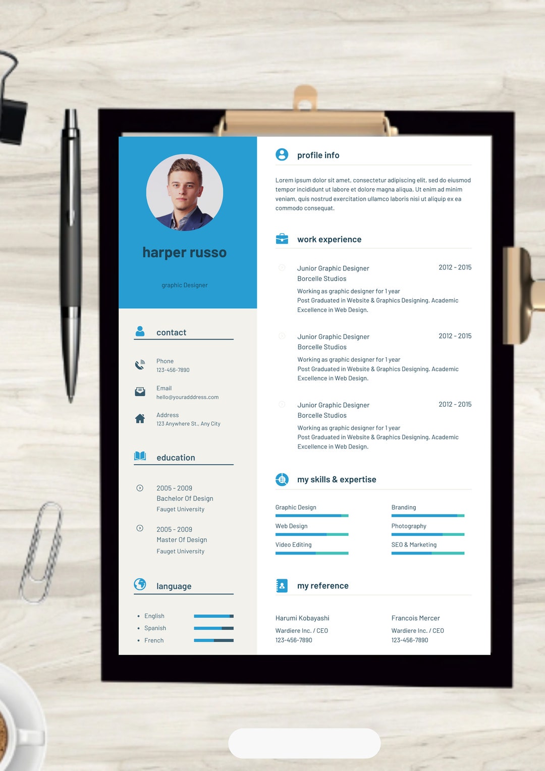 Blue Grey Minimalist Simple Modern Professional CV Resume Template ...
