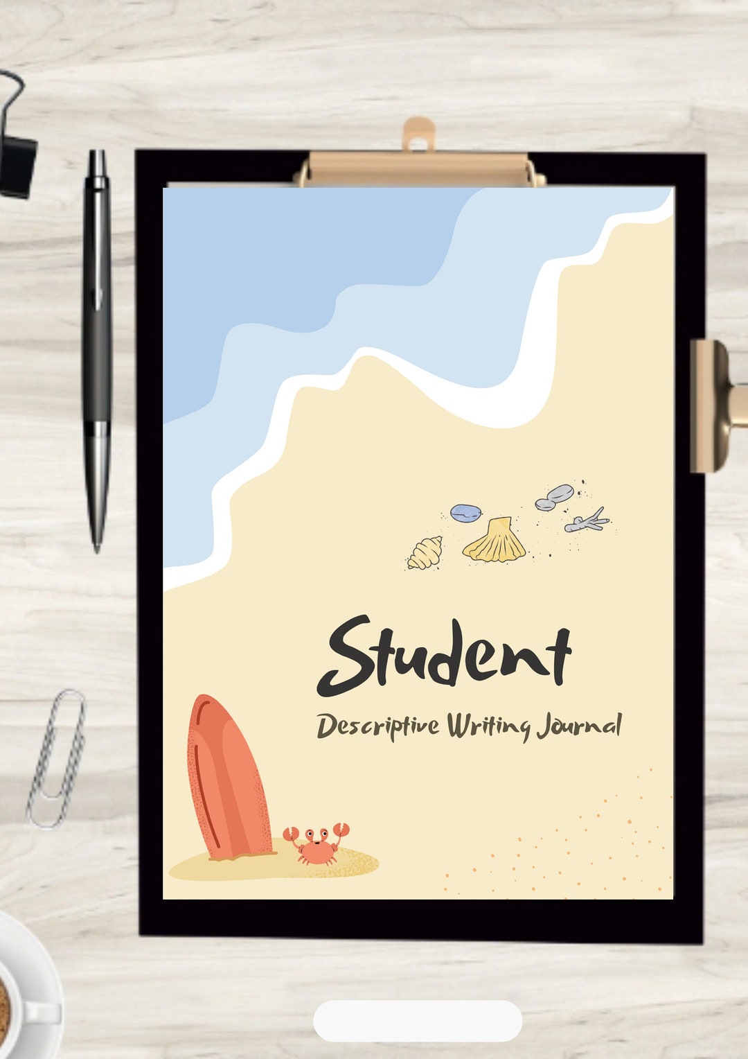 Beach Scene Student Descriptive Writing Journal Cover and Pages 