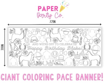 GIANT Coloring Poster | Derby Theme Coloring Banner | Derby Party | Horse Racing Theme | Garden Party Birthday | Off Two The Races