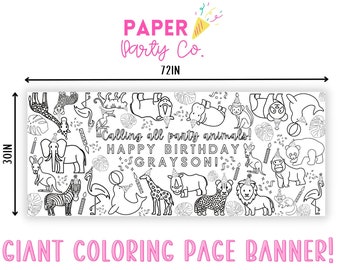 LARGE Party Animals Coloring Banner Poster | Coloring Table Runner | Party Animals Birthday Activity | Coloring Sheet Banner | Table Runner