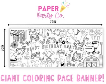 Farm Birthday Coloring Banner | Giant Coloring Poster | Farm Animals | Table Top Coloring Runner | Coloring Table Cloth | Party Decorations