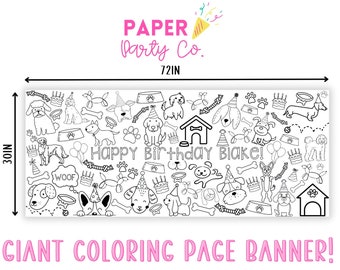 LARGE Puppy Pawty Coloring Banner Poster | Coloring Table Runner | Puppy Dog Birthday Activity | Pawty | Coloring Sheet Banner | Giant