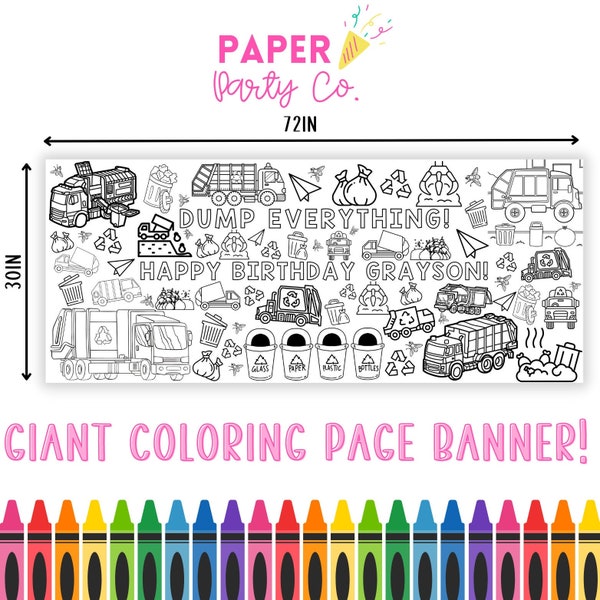 LARGE Garbage Truck Coloring Banner | Trash Truck Birthday | Trash Truck Coloring Page | Giant Coloring Poster | Garbage Truck Birthday