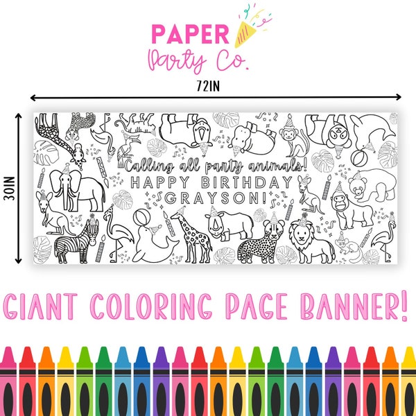 LARGE Party Animals Coloring Banner Poster | Coloring Table Runner | Party Animals Birthday Activity | Coloring Sheet Banner | Table Runner