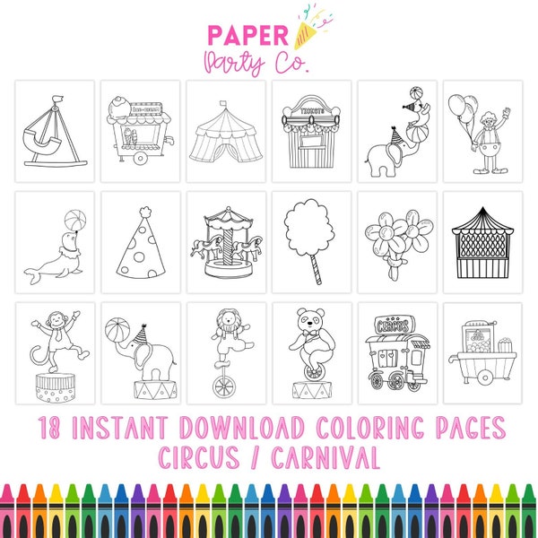 INSTANT DOWNLOAD Carnival Circus Coloring Sheets