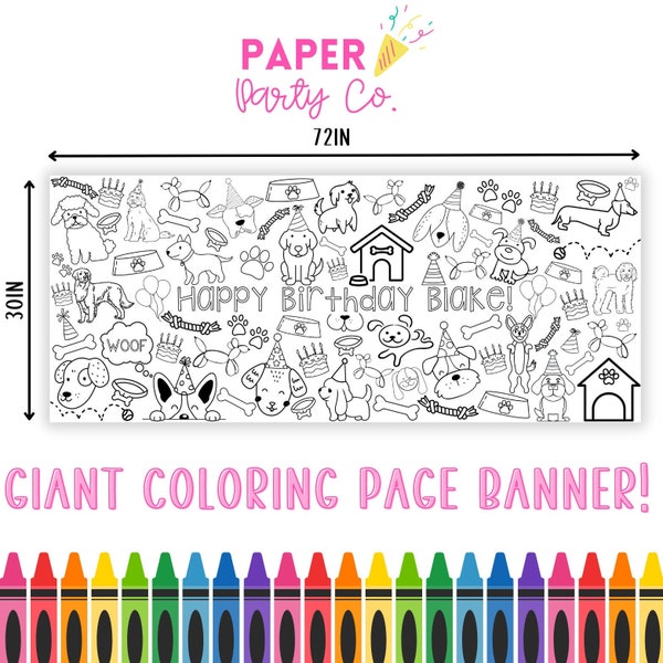 LARGE Puppy Pawty Coloring Banner Poster | Coloring Table Runner | Puppy Dog Birthday Activity | Pawty | Coloring Sheet Banner | Giant