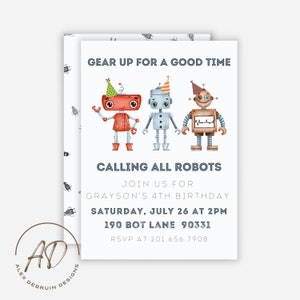 Robot Birthday Invitation | Robot Party | Instant Download | Editable Party Invitation