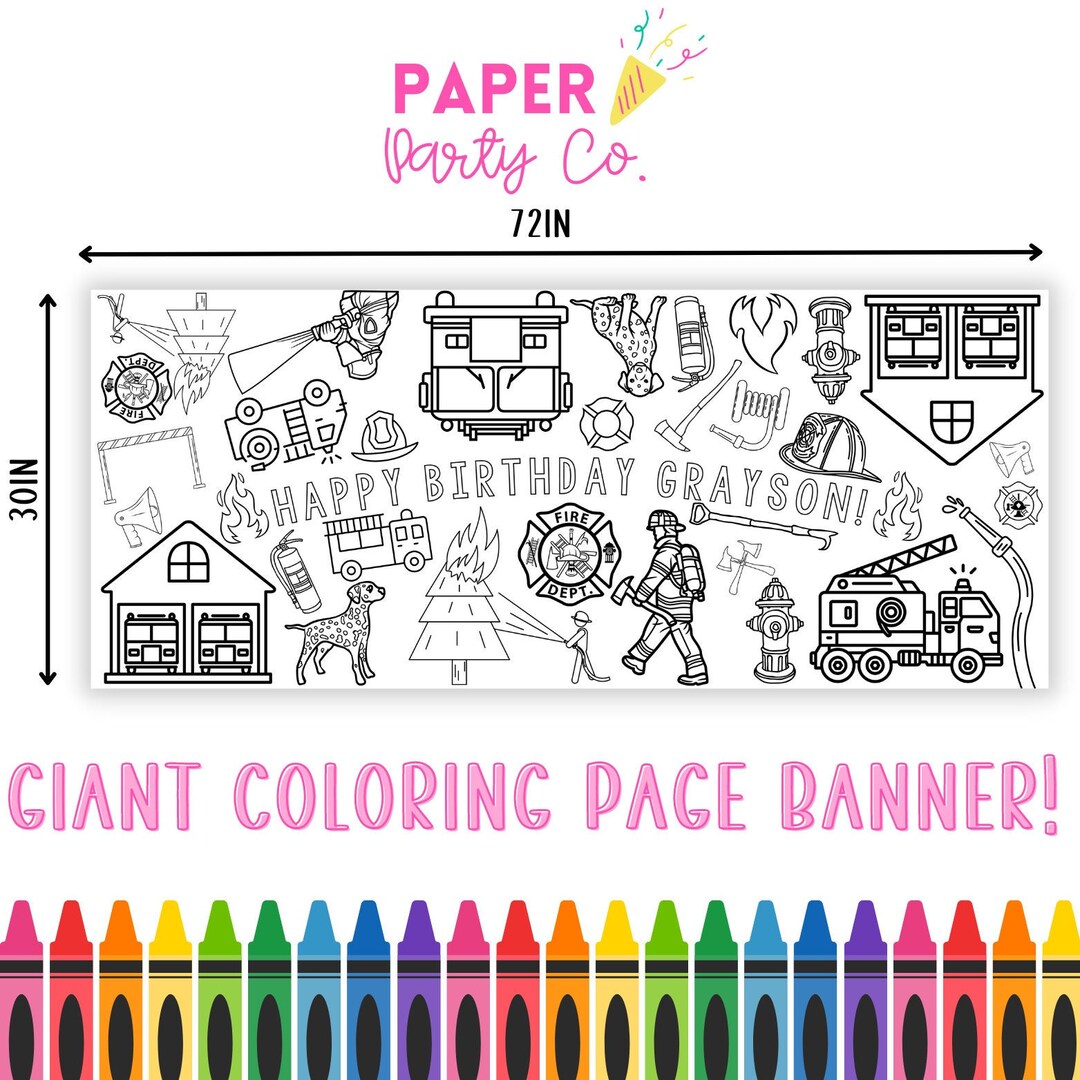 Firetruck Coloring Activity Tablecloth | Giant Coloring Banner ...