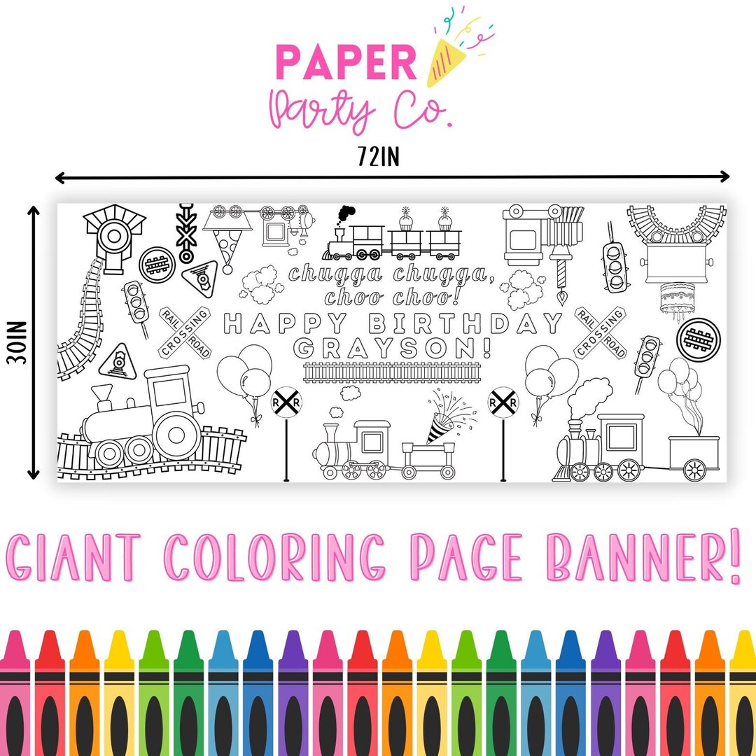 LARGE Train Coloring Banner Poster | Coloring Table Runner | Train ...