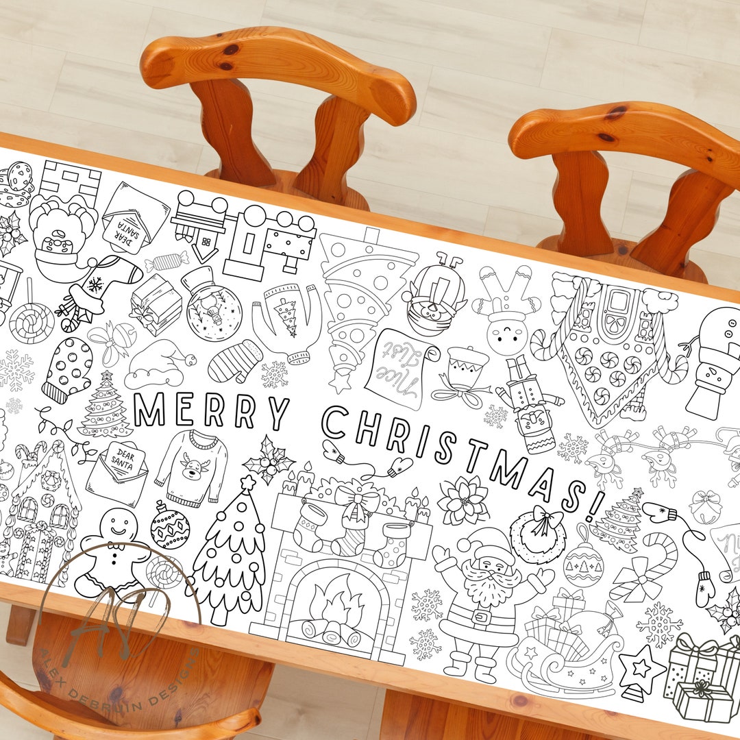 large-christmas-coloring-banner-christmas-coloring-table-top-etsy
