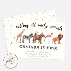 Party Animals Birthday Party Invitations | Instant Download | Animal Birthday Party | Editable Invitation | Custom Invites