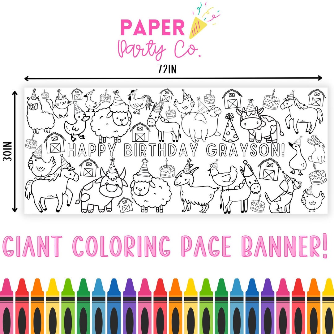 LARGE Coloring Banner | Party Farm Animals | Farm Birthday | Activity ...