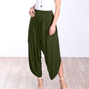 Cool Ice Silk Harem Pants for Women Comfortable Stretch Elastic Waist  Straight Pants with Pocket Work Pants Loose Thin Pants