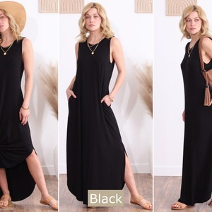 Sleeveless Casual Women's Pocket Maxi Dress, S-3X