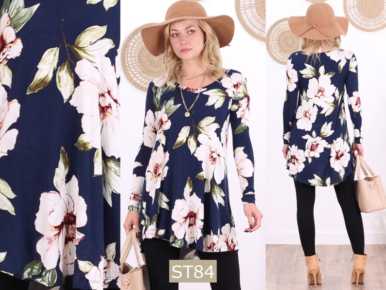 Printed Long Sleeve Tunics For Women Sizes S-3XL ST84